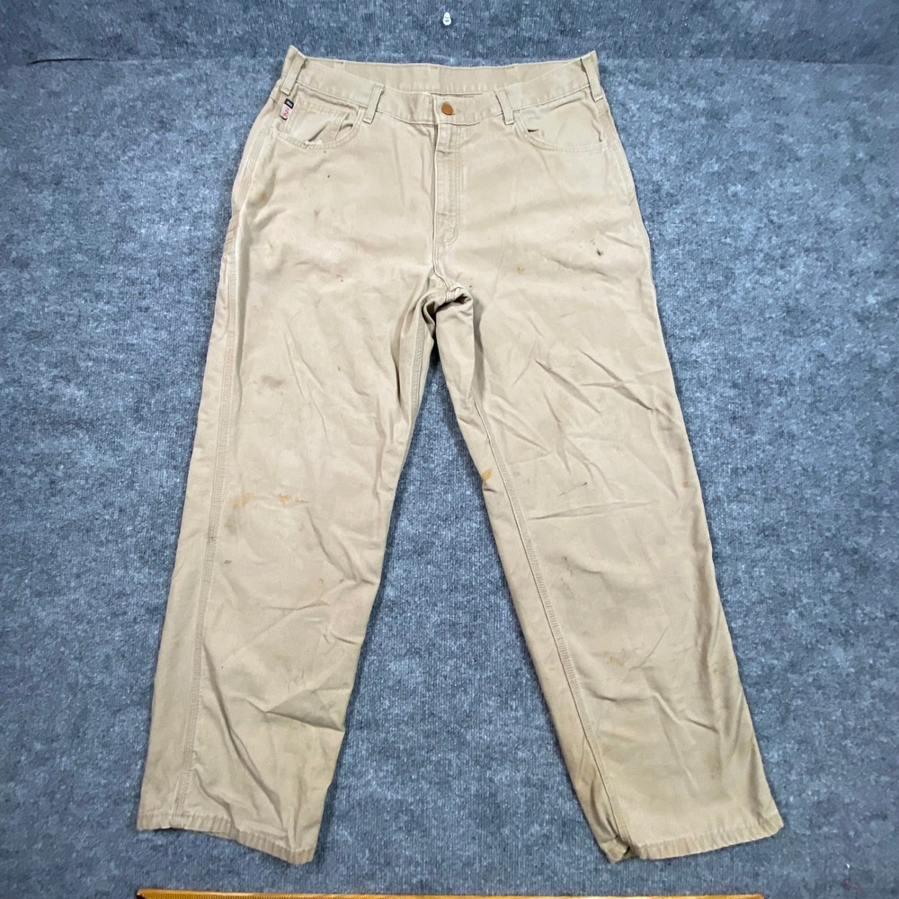 Carhartt FR Flame Resistant Carpenter Pants Mens 38x32 Tan Duck Canvas CAT 2